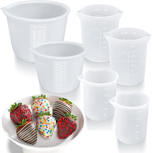 Palksky Silicone Melting Cups Set, 6PCS Chocolate Melting Pots (250ml–1L), Heat Resistant Pouring Cups for Candy, Butter & Chocolate, Reusable Baking Tools for Dipping, Decorating & DIY Molds
