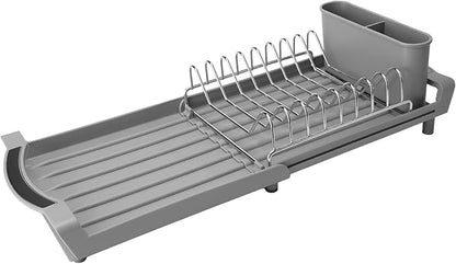 Dish Drying Rack Compact Expandable - A Space-Saving, Stainless Steel, Rust-Resistant Dish Drainer for Kitchen and Apartment Countertops/Sink Cabinets, Extendable from 11.42 to 19.9 inches (Gray) by PINCHENG