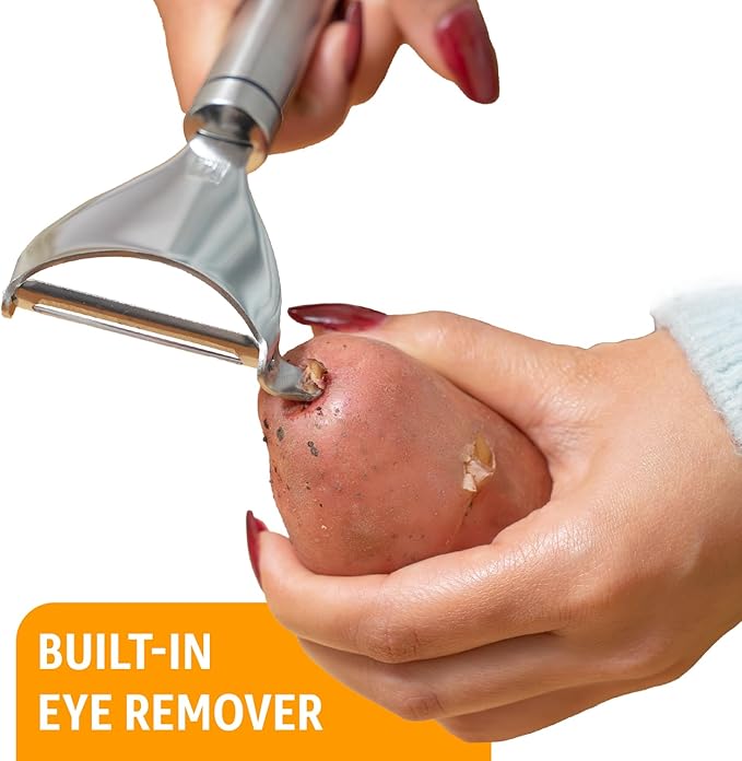 Potato Peeler Stainless Steel, Y Peeler Multifunctional Vegetable Peeler for Kitchen, Ultra Sharp Swivel Blade, Fruit & Veggie Peeler, Built-in Eye Remover, Hang Loop