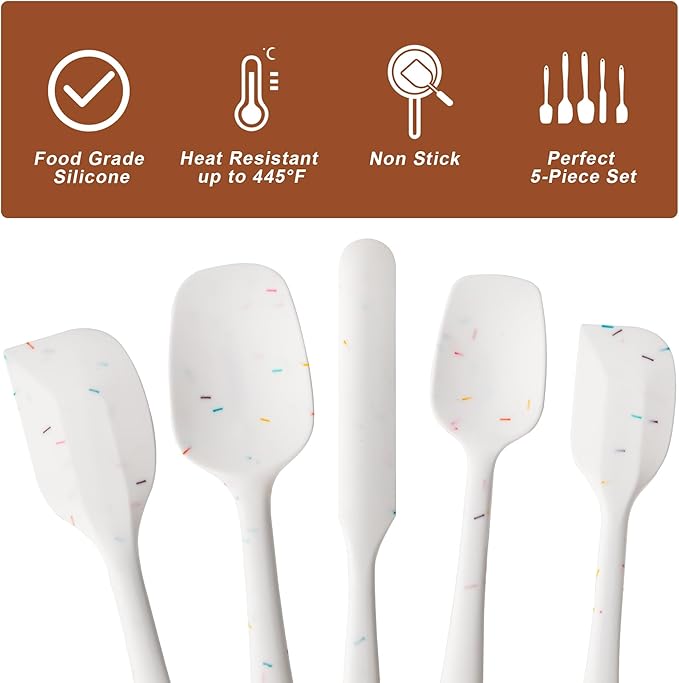 Silicone Spatula Set, 5 Piece Food Grade Rubber Spatulas for Baking, Cooking, and Mixing High Heat Resistant Non Stick Dishwasher Safe BPA-Free (Candy Color) - Image 3