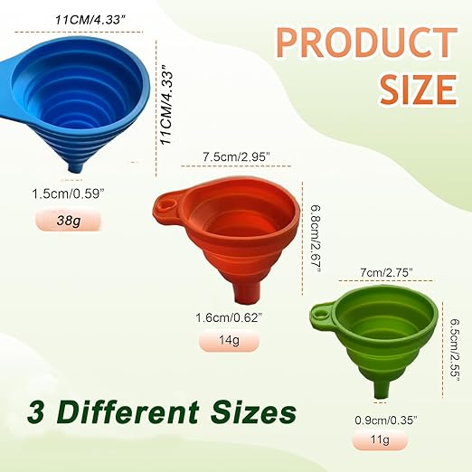 Kitchen Funnel Set of 3,Small,Medium and Large,Kitchen Gadgets Accessories Foldable Silicone Collapsible Food Grade Funnels for Kitchen Use Daily Cooking Filling Bottles Liquid Powder Transfer - Image 2