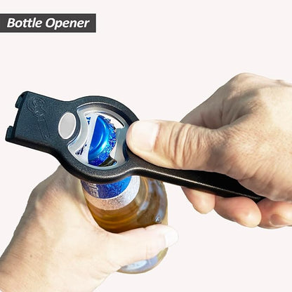 2-in-1 Magnetic Soda Can & Beer Bottle Opener-Dual Magnets for Fridge & Cap Catcher, Heavy Duty Stainless Steel, Perfect for Big Hands,Long nails, RV, Bartender, Gift for Father, Black, Openpro 1 Pack