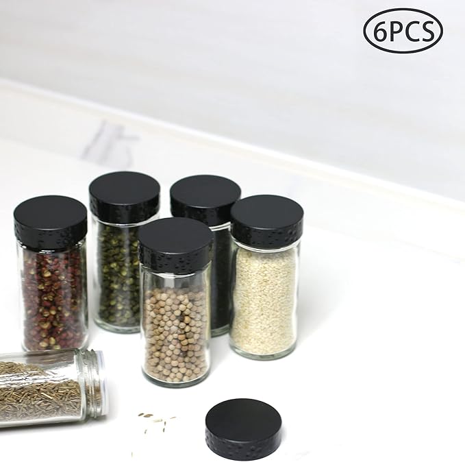 Tianifa 6pcs Black Spice Jars, 3 oz Glass Seasoning Bottles, Spices Container, Empty Spice Jars,Round Spice Bottles with Airtight Plastic Caps with Shaker Lids - Image 7