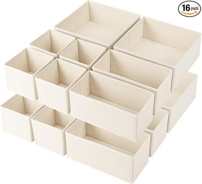 Criusia Drawer Organizer Clothes,16 Pack Underwear Drawer Organizers, Foldable Closet Organizers and Storage Dresser Drawer Dividers Clothing Organizer for Clothes, Socks, Scarves, Bra, Ties (Beige) by Criusia