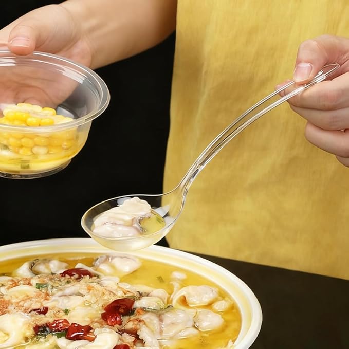 Large Plastic Serving Spoons,Disposable Heavy Duty Serving Spoons,Long Handle Scoop Soup Rice Ladle for Party Catering Buffet Restaurant,20 Pieces (Clear Colander) - Image 7