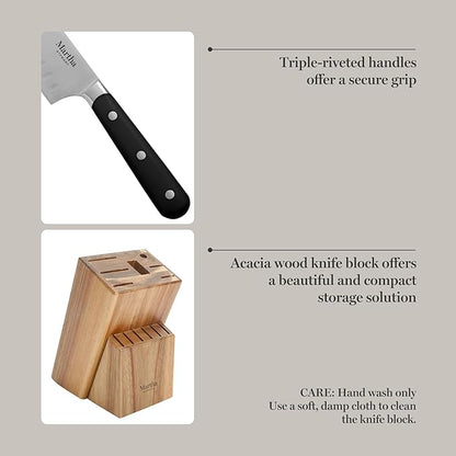 Martha Stewart Eastwalk 14 Piece High Carbon Stainless Steel Cutlery Knife Block Set w/ABS Triple Riveted Forged Handle Acacia Wood Block - Matte Black - Image 5