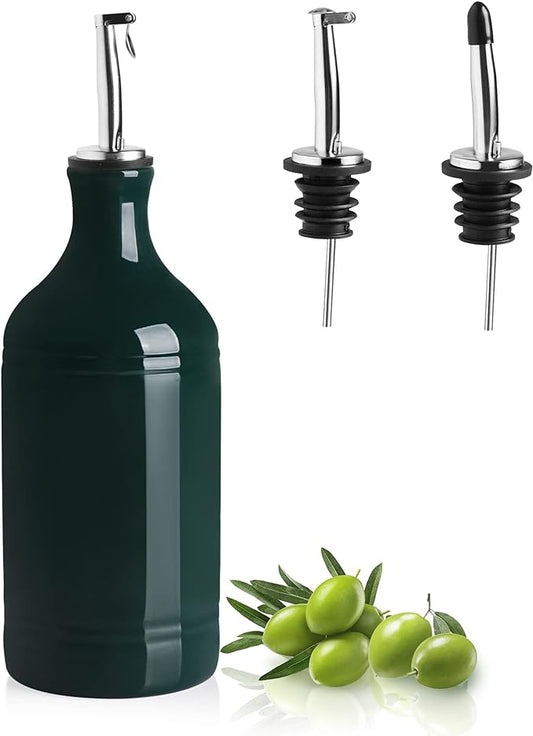 Sweejar Ceramic Olive Oil Dispenser Bottle, Opaque Oil Cruet Protects to Reduce Oxidation, Suitable for Storage Vinegar, Coffee Syrups & Other Liquids, Pack of 1, 15.5 Fl Oz(Jade) by Sweejarco1949