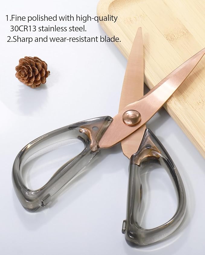 Kitchen Scissors All Purpose, ARCHIKING Kitchen Shears Cooking Scissor, Meat&Poultry Shears,Acrylic Handle Stainless Steel Utility Scissors with Comfort Grip Everyday Use (Brown) - Image 4