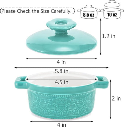 Hacaroa Set of 6 Mini Cocotte with Lid, 8 Oz Ceramic Ramekins with Handles, Small Casserole Dishes Individual Serving Pot for Baking, Soufflé, Soup, Cobbler, Oven Safe, 6 Colors
