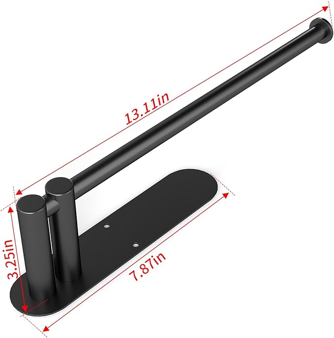 Paper Towel Holder Under Cabinet, Upgraded Dual-Rod Adhesive Paper Towel Holder with Longer Base, Stainless Steel Wall Mounted Holder for Kitchen Towels, No Drill, Black - Image 7