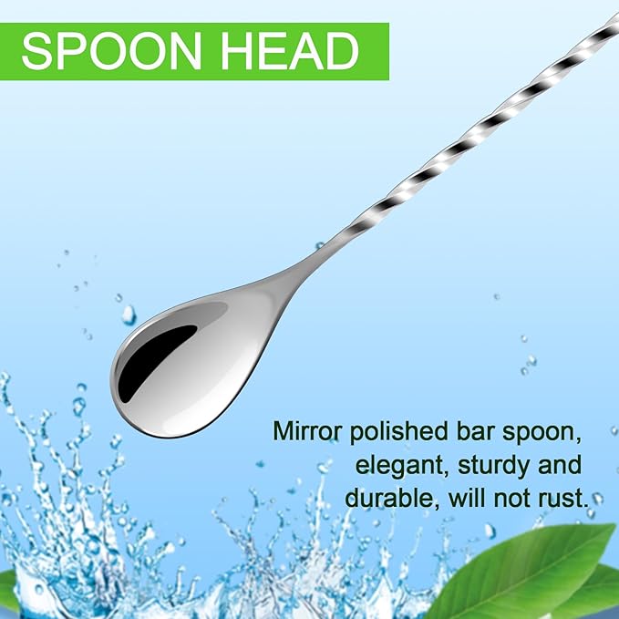 BRIOUT 2 Pcs Bar Spoon, 12 Inches Long Handle Drink Stirrer, Stainless Steel Bar Cocktail Mixing Spoons with Double Ended Design for Stirring, Silver - Image 3