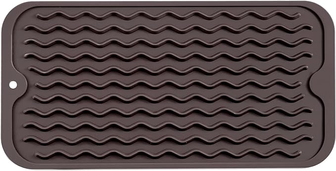 MicoYang Silicone Dish Drying Mat for Multiple Usage,Easy clean,Eco-friendly,Heat-resistant Silicone Mat for Kitchen Counter or Sink,Refrigerator or Drawer Liner Coffee S 12 inches x 6 inches by MicoYang