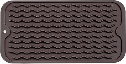 MicoYang Silicone Dish Drying Mat for Multiple Usage,Easy clean,Eco-friendly,Heat-resistant Silicone Mat for Kitchen Counter or Sink,Refrigerator or Drawer Liner Coffee S 12 inches x 6 inches by MicoYang