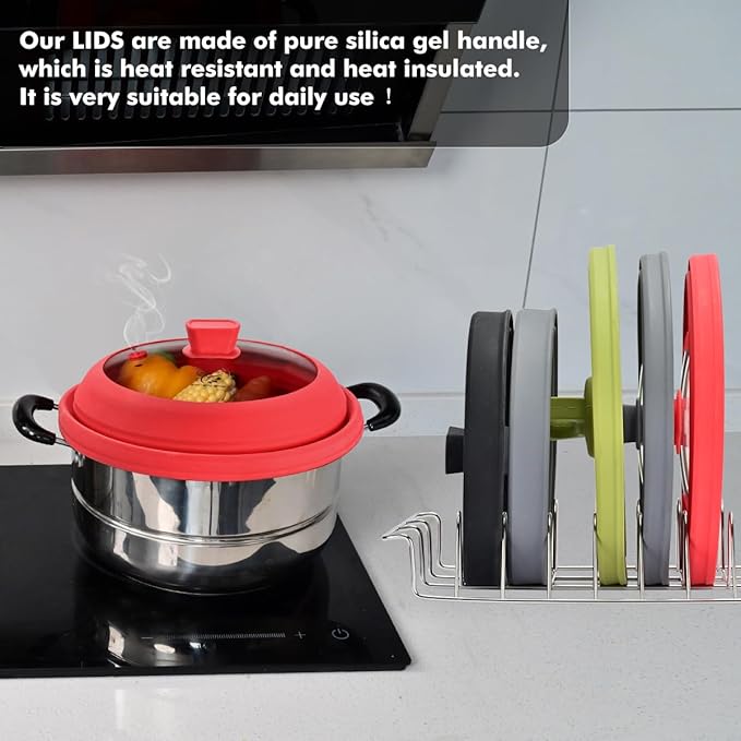 Microwave Splatter Cover Glass Splatter Guard Lid with Collapsible Silicone for Food Pot Plate Cover 10.8 inch Red - Image 6