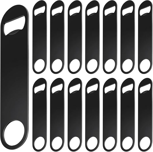 WEGAZ-15 Pack 7inch Black Stainless Steel Flat Beer Bottle Opener,Stainless Steel by WEGAZ