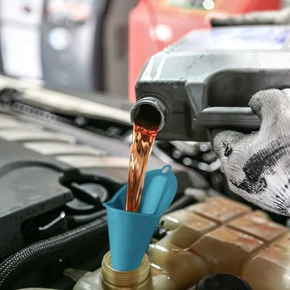 Plastic Long Neck Oil Funnels, for Filling Automotive Oil, Lubricants Engine Oils, Kerosene, Fuel, Diesel, Coolant & Other Liquids (2 Teal & 2 Orange)