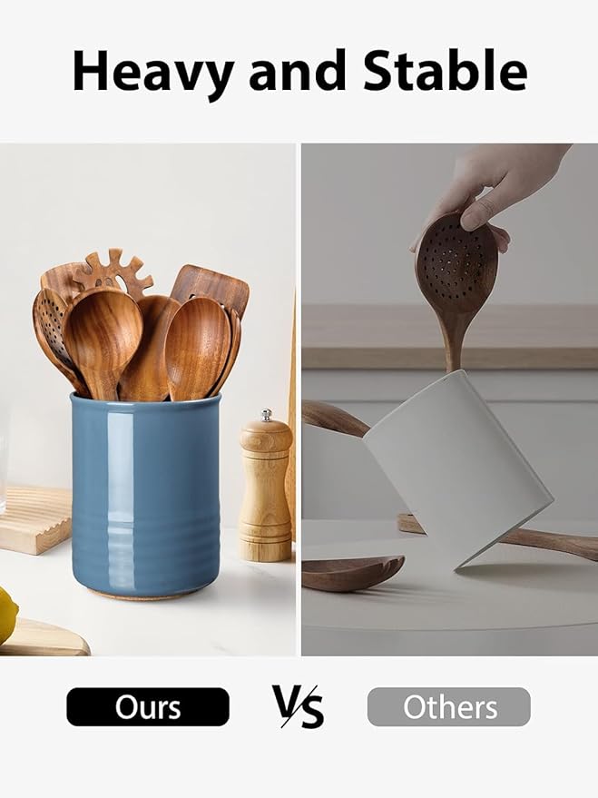 ABRUTY Utensil Holder, 6.7" Ceramic Kitchen Utensil Crock for Countertop Cooking, Modern Utensil Caddy Jar Organizer for Farmhouse Kitchen Counter Décor, Blue - Image 6