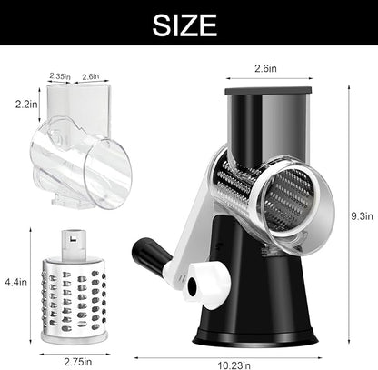 Cambom Rotary Cheese Grater Hand Crank Cheese Shredder for Fresh Cheese, Vegetable, Nuts,Non-slip Suction Base, Three Blades, Black - Image 5
