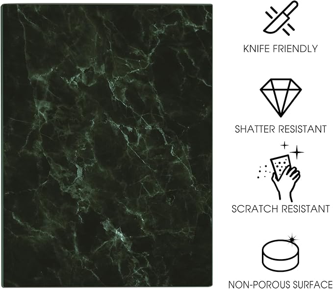 JAMBALAY Tempered Glass Cutting Board for Kitchen, 16"x12" Black Marble Glass Cutting Board with Design, Glass Chopping Board with Non Slip Feet, Heat & Shatter Resistant, Dishwasher Safe