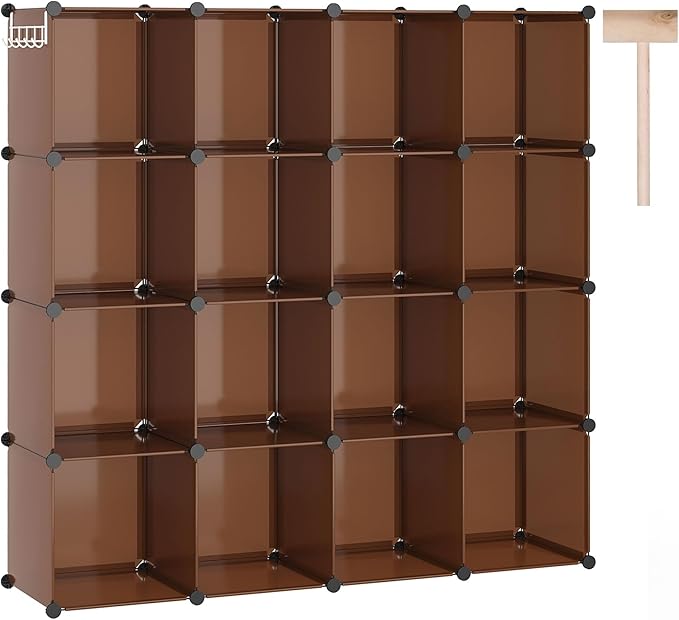 C&AHOME 16-Cube Storage Organizer, Plastic Shelves Units, DIY Closet Organizer, Modular Shelves Ideal for Home, Bedroom, 48.4" L 12.4" W 48.4" H Brown UPCS16C by CAHOME
