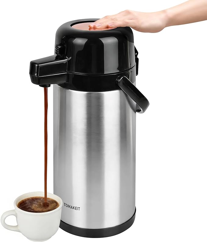 TOMAKEIT Airpot Coffee Carafe for Keeping Hot,102oz/3L Coffee Dispenser Thermal with Pump,Insulated Stainless Steel Hot Beverage Dispenser for Parties,Thermal Carafe for Hot Drinks Water Tea Chocolate by TOMAKEIT