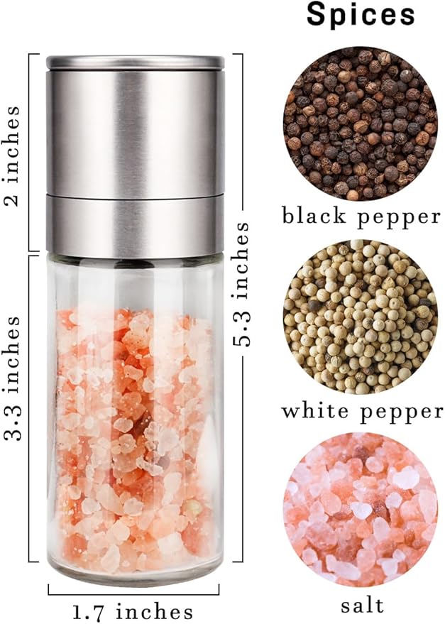 Gulex® Salt and Pepper Grinder Set, Pepper Mill, Sea Salt Shaker Grinder Refillable, Adjustable Coarseness, Stainless Steel with Ceramic Rotor(Seasoning not included) - Image 3