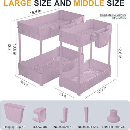 Sevenblue 2 Pack Under Sink Organizer, Under Bathroom Cabinet Organizer with Hooks Hanging Cup, Multi-Purpose Storage Shelf for Kitchen Bathroom (Pink, 12.8 Inch) - Image 5