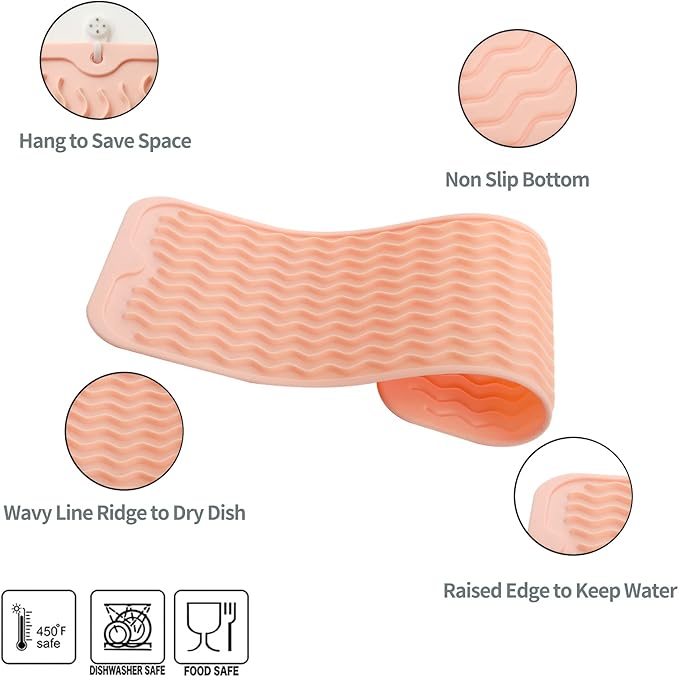 MicoYang Silicone Dish Drying Mat for Multiple Usage,Easy clean,Eco-friendly,Heat-resistant Silicone Mat for Kitchen Counter,Sink,Bar,Bottle,or Cup Pink M 17 inches x 6 inches - Image 3