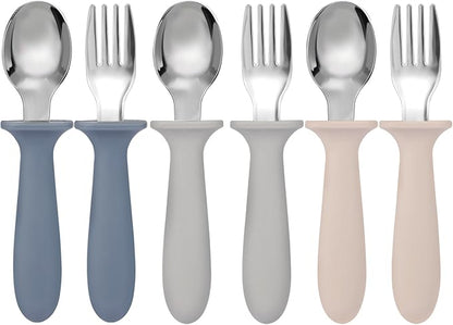 Eascrozn Toddler Forks and Spoons Set, 6 Pack Kids Silverware with Silicone Hand, 18/8 Stainless Steel Children Safe Toddler Utensils, BPA Free, Dishwasher Safe by Eascrozn