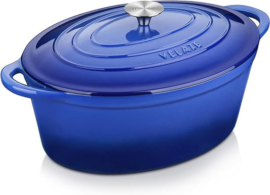 Velaze 7.5 QT Enameled Oval Dutch Oven Pot with Lid, Cast Iron Dutch Oven with Dual Handles for Bread Baking, Cooking, Frying, Non-stick Enamel Coated Cookware（Blue) by Velaze