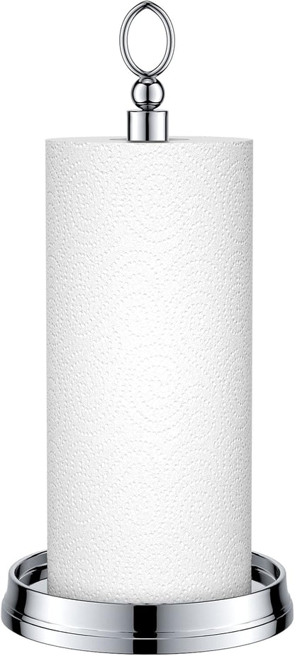 KASUNTO Paper Towel Holder (with Heavy Weighted Base) Steel Paper Holder countertop，Black Paper Towel Holder for Kitchen Countertops, Bars & Dining Tables,Fits Standard & Jumbo Rolls,Chrome