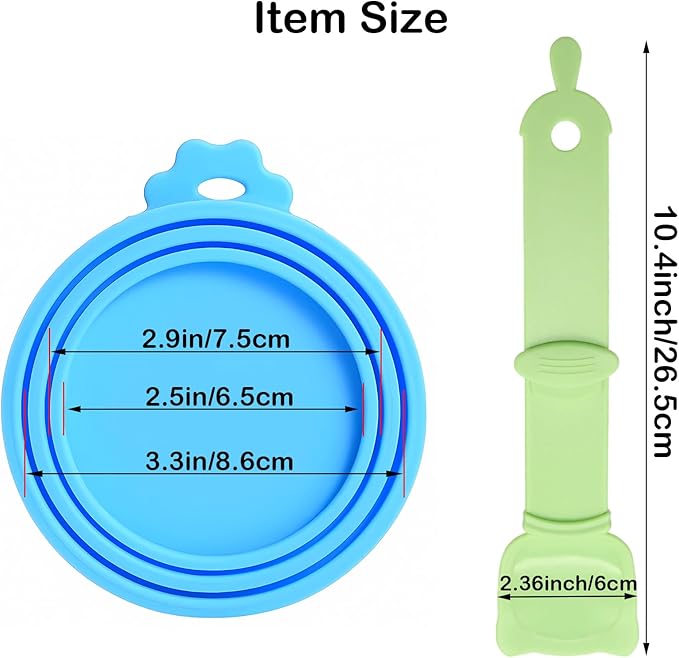 Universal Pet Food Can Lids - 3 Pcs, Squeezable Cat Treat Feeder & Spoon, Green/Blue/Orange Lids, Green Feeder - Image 6