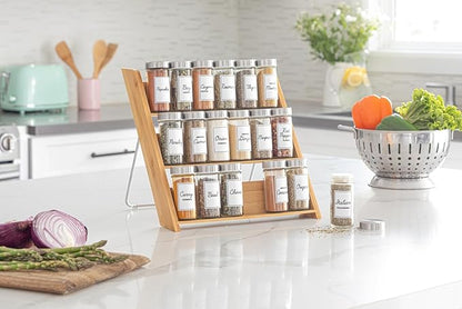 Orii 18 Jar Bamboo Compact Spice Rack with Spices Included & 5-Year Free Spice Refill Program for Countertop or Kitchen Drawer with Glass Jars - Image 3