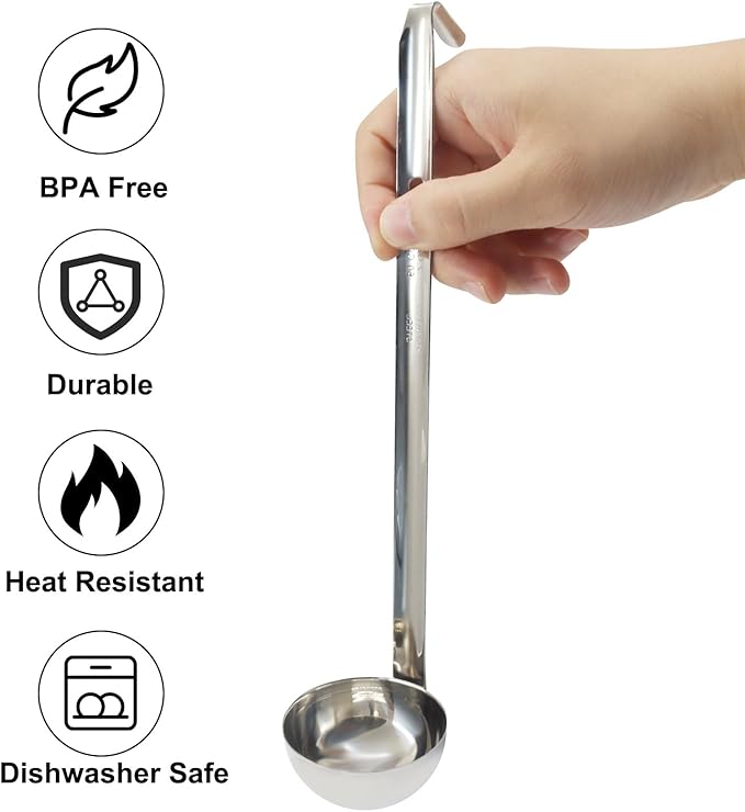 2 Oz Stainless Steel Ladle, 3 Pcs Sturdy Soup Ladle, 9" Long Handle Length for Stirring, Portioning and Serving Soup and Stew in Restaurants and Home (2.36" Bowl Diameter） - Image 4