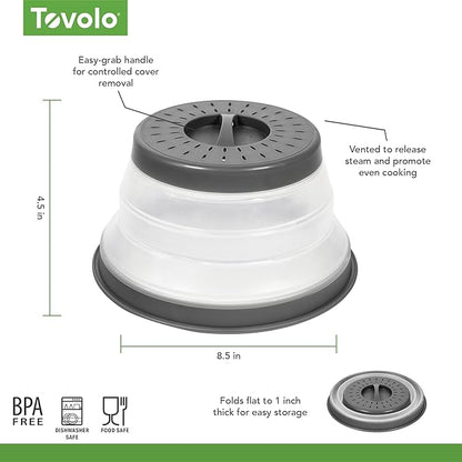 Tovolo Microwave Splatter Cover for Food, 3-Pack (Charcoal) - Collapsible & Vented Silicone Splatter Guard Lid - Microwave Plate & Dish Cover with Handle - BPA-Free Kitchen Gadget for Meal Prep - Image 6