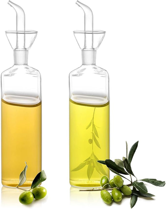 Yesland 2 Pack Olive Oil Bottle - 17 Oz Glass Oil Dispenser Vinegar Cruet - Oil Carafe Decanter with Spout for Kitchen, BBQ, Cooking, Syrup by Yesland