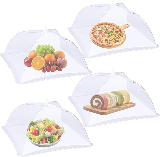 4 Pack Large Mesh Food Covers 17" x 17", Tall White Nylon Food Tents, Collapsible Pop-Up Food Cover Umbrellas for Camping, Picnics, BBQ, Parties, Plant, Flower, Fruit Cover by VORFRE