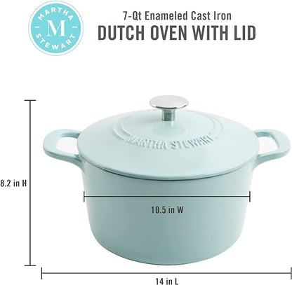 MARTHA STEWART Gatwick 7-Quart Enamel Cast Iron Dutch Oven – Martha Blue – Durable Heavy-Duty Dutch Oven for Slow Cooking, Braising & Baking - Image 2