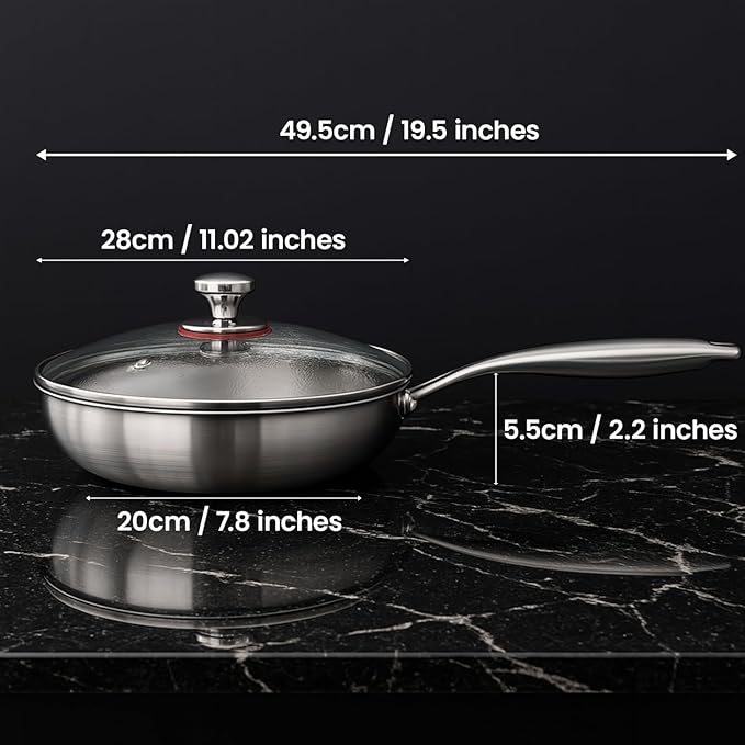 Titanium Hammered Pan Pro with Lid, PFAS/PFOA/PTFE-Free Non stick Titanium Frying Pan, Dishwasher & Oven Safe, Scratch Resistant, Even Heating Titanium skillet, Compatible With All Cooktops (11 inch)