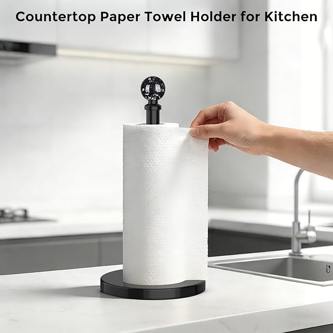 Black Paper Towel Holder Countertop, Unique Black Ball Decor,Brass Paper Towel Holder for Kitchen - Sturdy, Durable, and Elegant Home Decor for Kitchen
