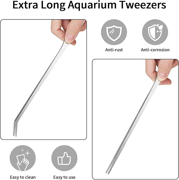 Fri4Free 2PCS Long Aquarium Tweezers - 10.6" Straight and Curved Tweezers, Stainless Steel Reptile Feeding tongs, Terrarium Aquascape Tools Feeder for Lizards, Bearded Dragon Snake Tank Accessories - Image 5