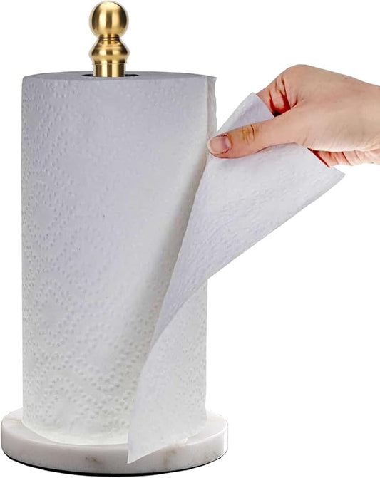 Exilon Gold Paper Towel Holder Countertop, Standing Paper Towel Roll Holder for Kitchen Bathroom, with Weighted Base for One-Handed Operation