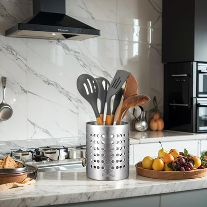 KSENDALO Metal Utensil Holder Set, Small SUS304 Steel Utensil Holder Flatware Silverware Spatulas Utensils Drying Rack for Kitchen Countertop, Kitchen Home Office Organizers ,Silver (3 Pack) - Image 3