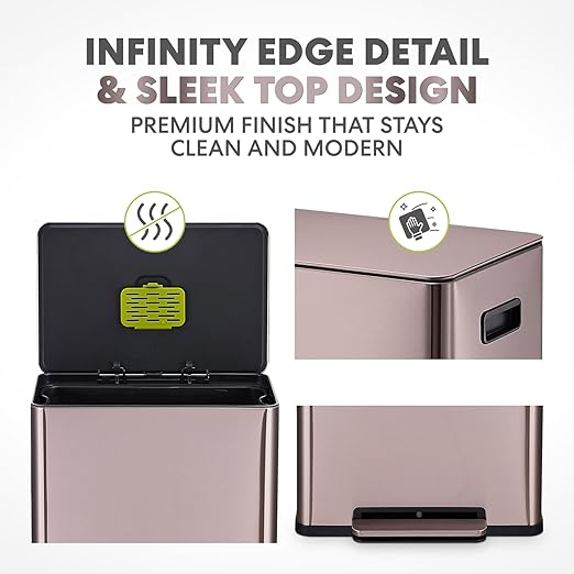 Simpli-Magic Infinity Edge 60 Liter / 16 Gallon Rectangular Hands-Free Extra Large Kitchen Step Trash Can, Soft-Close Single Lid Recycling Bin, Stainless Steel, Gold, 79681 - Image 3