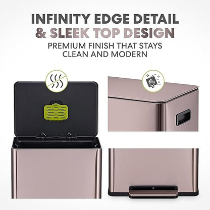 Simpli-Magic Infinity Edge 60 Liter / 16 Gallon Rectangular Hands-Free Extra Large Kitchen Step Trash Can, Soft-Close Single Lid Recycling Bin, Stainless Steel, Gold, 79681 - Image 3