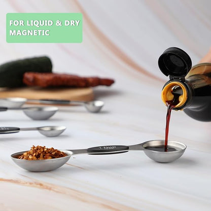 Magnetic Measuring Spoons Set of 9 Stainless Steel Dual Sided Stackable Teaspoon Tablespoon Nesting Measuring Spoon for Measuring Dry and Liquid Ingredients Fits in Spice Jar - Image 2