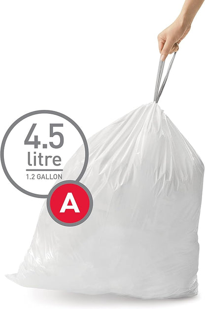 simplehuman Code A Custom Fit Drawstring Trash Bags in Dispenser Packs, 30 Liter / 8 Gallon, White – 360 Liners