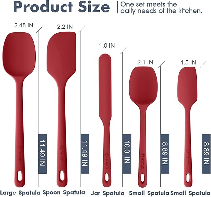 ChefAide 5 Pieces Silicone Spatula Set, Food Grade Rubber Spatula, Upgrade Strong Handle with Ergonomic Grip, Heat Resistant Up to 600°F for Nonstick Cookware, Cooking - Image 2