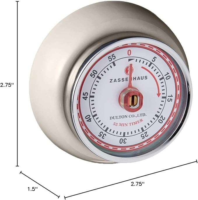 Zassenhaus Magnetic Retro Kitchen Timer, Classic Mechanical Cooking Timer (Cream) - Image 4