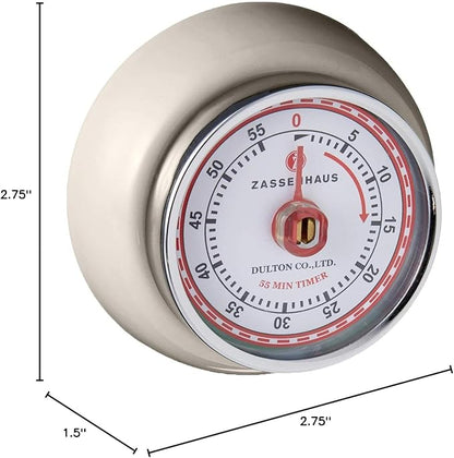 Zassenhaus Magnetic Retro Kitchen Timer, Classic Mechanical Cooking Timer (Cream) - Image 4